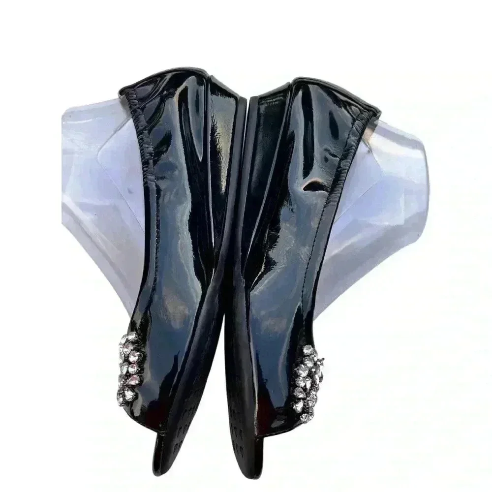 ADRIENNE VITTADINI GEM STUDDED BLACK PATENT LEATHER WOMEN KODY BALLET F…